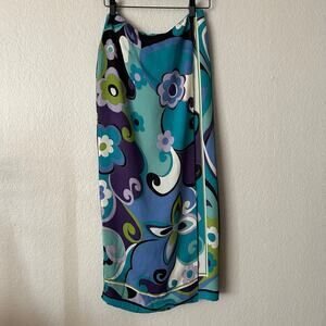 Vintage Silk Club Collection Floral Midi Wrap Silk Skirt Blue Size 4